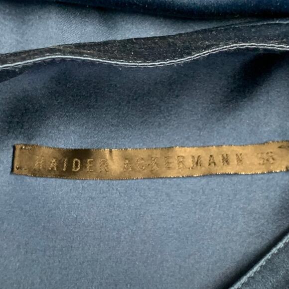 HAIDER ACKERMANN Size S Teal Silk Satin Nehru Collar Hidden Buttons Shirt - Picture 4 of 6